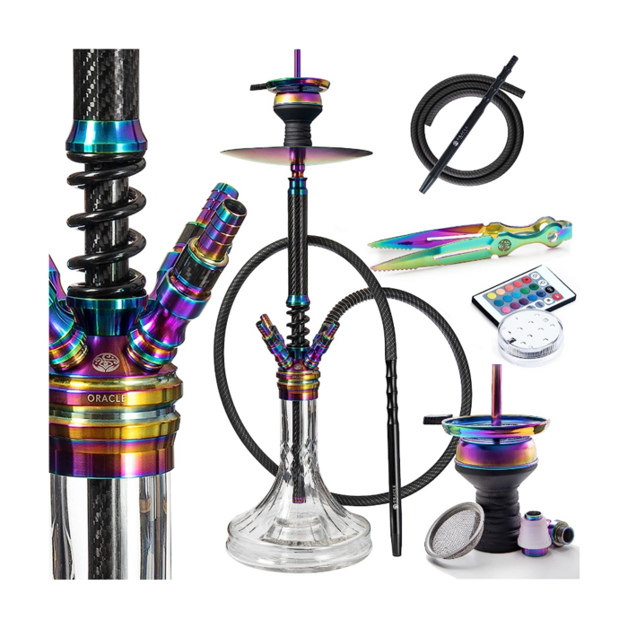 Carbon & Edelstahl Shisha 70 cm mit LED Beleuchtung