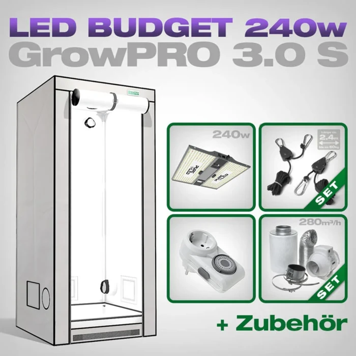 Einsteiger-Set-Empfehlungen und wichtiges Zubehör 2 GrowPRO 3.0 S LED Grow Set + 1x Pure LED Q240 V2, 240W